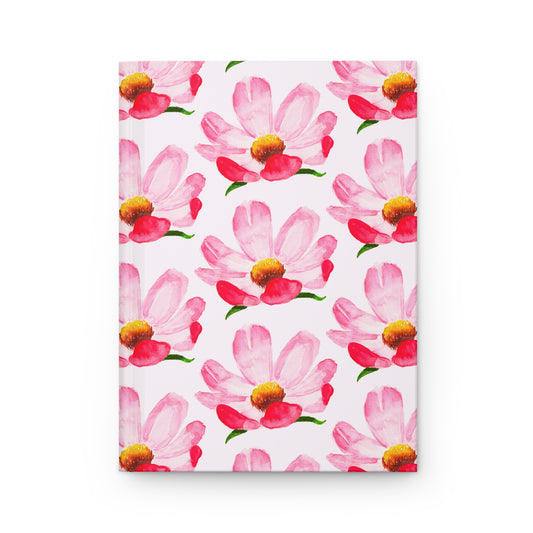 Coral Pink Peony Watercolor Illustrated Light Pink Hardcover Lined Journal Matte 8"x 5.75"