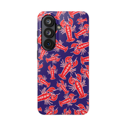 Red Lobster Watercolor Illustrated Tossed Pattern Navy Coastal Nautical Tough Phone Case | Various Models