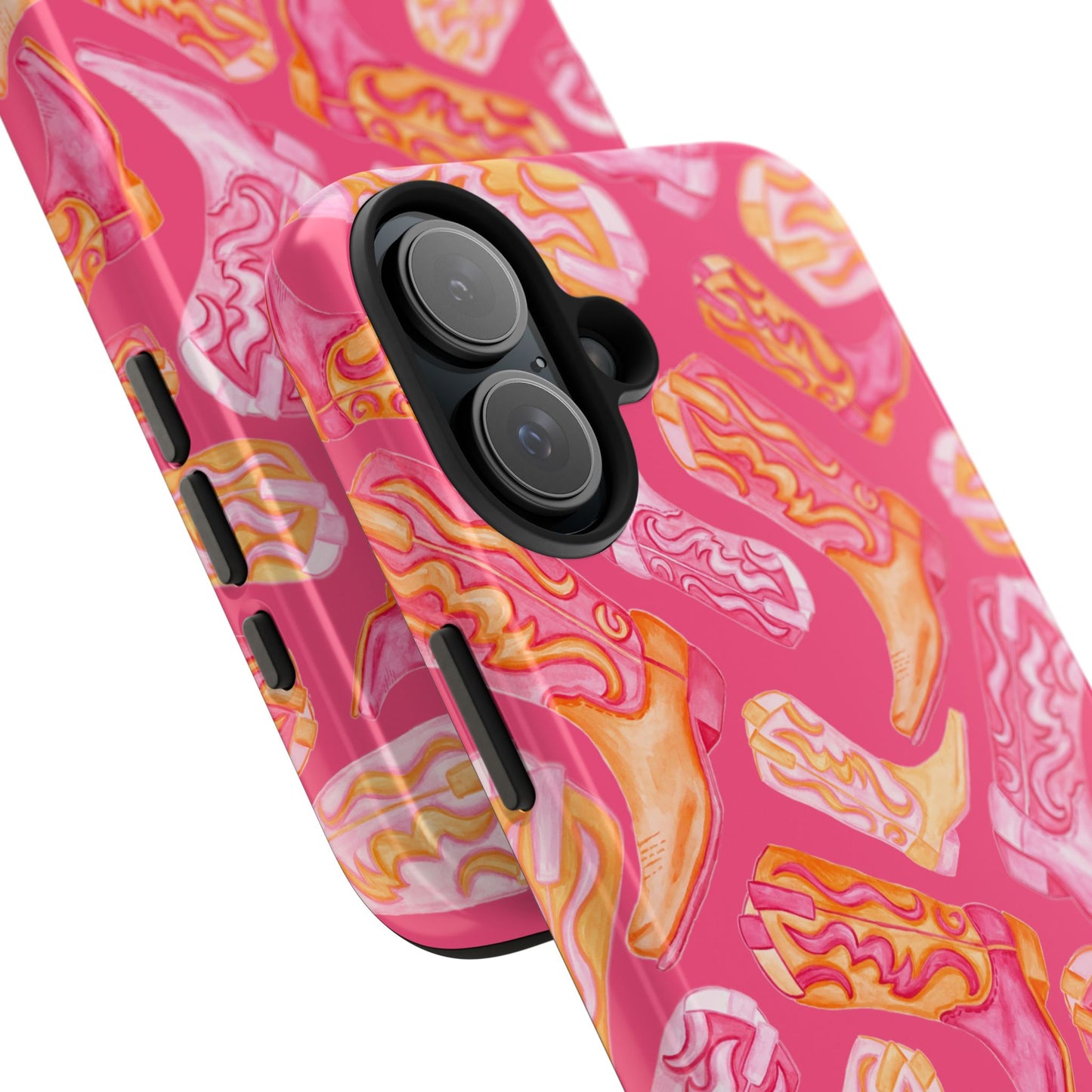 Tossed Hot Pink & Orange Watercolor Cowboy Boots Hot Pink Tough Phone Cases | Various Models