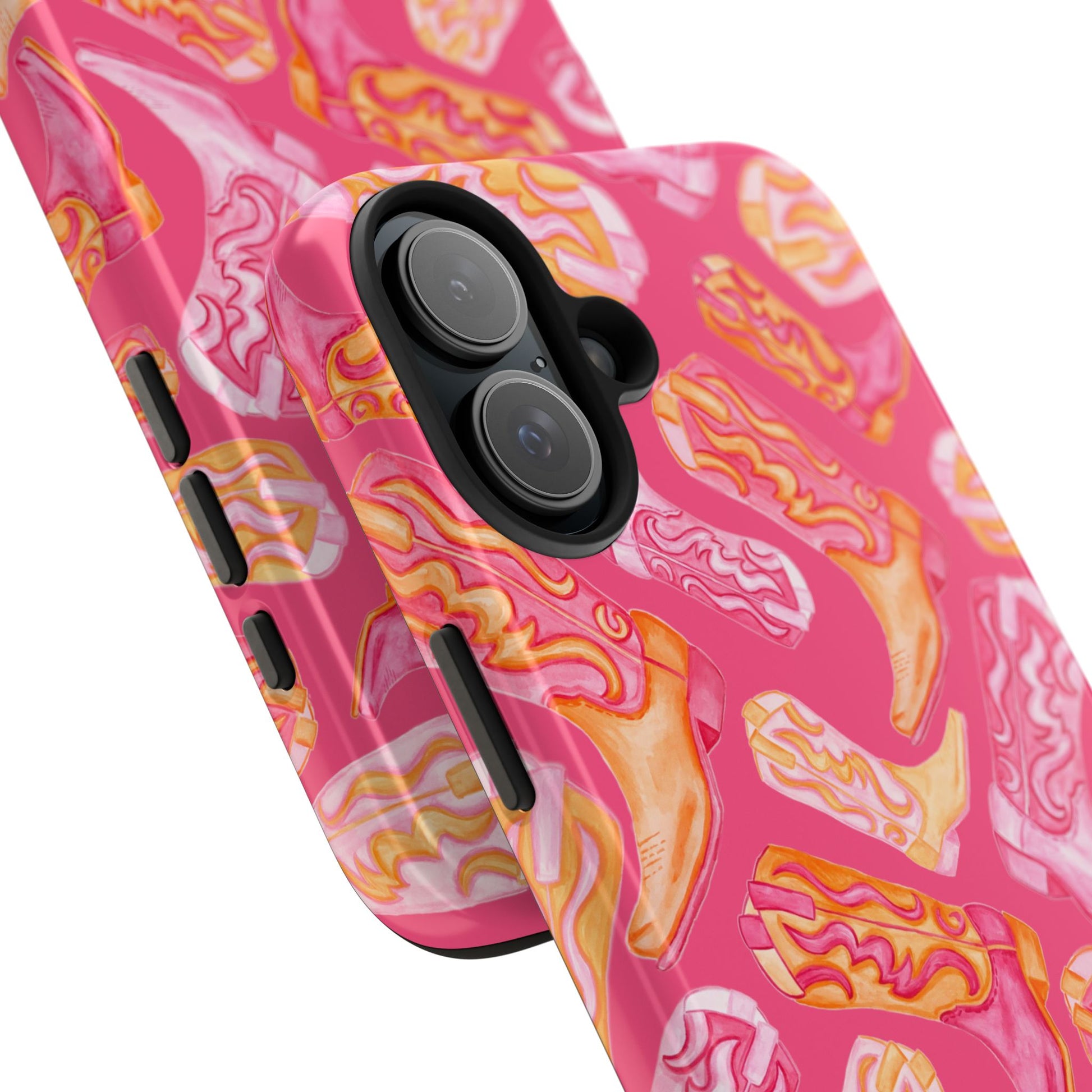 Tossed Hot Pink & Orange Watercolor Cowboy Boots Hot Pink Tough Phone Cases | Various Models