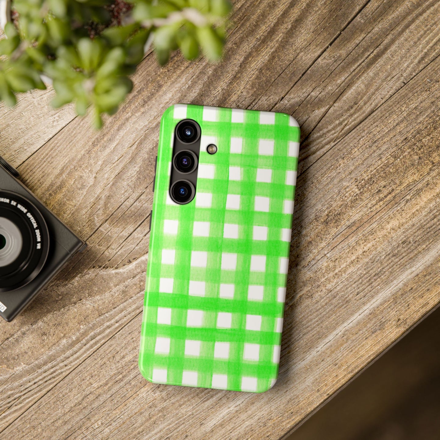 Lime Green Gingham Watercolor Illustrated Tough Phone Case | Various Models Available