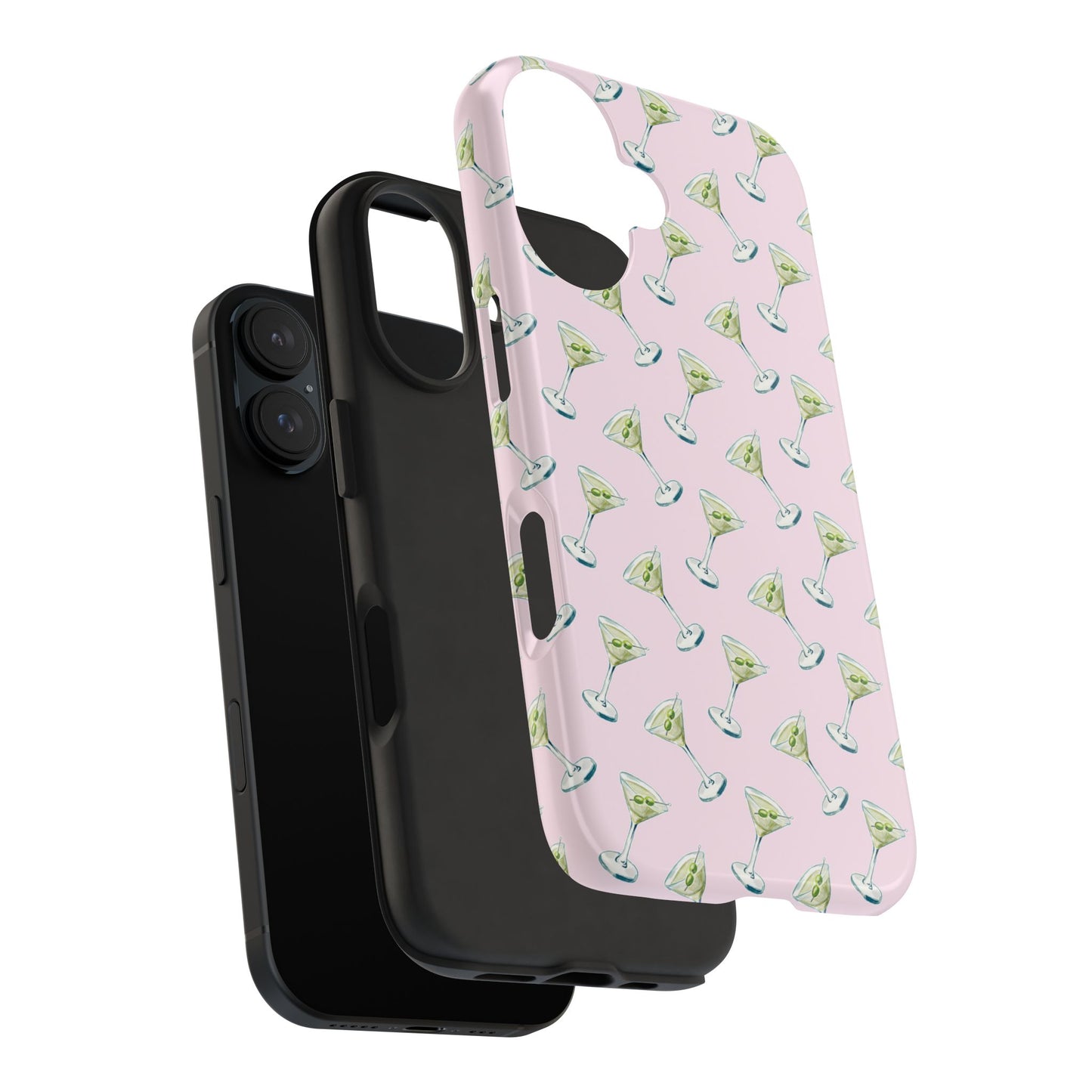 Light Pink Mini Martini Watercolor Illustrated Tossed Pattern Tough Phone Case | Various Models Available