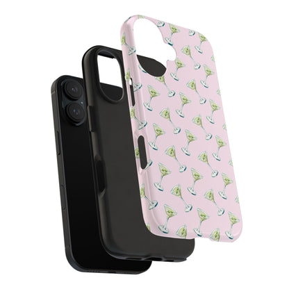 Light Pink Mini Martini Watercolor Illustrated Tossed Pattern Tough Phone Case | Various Models Available