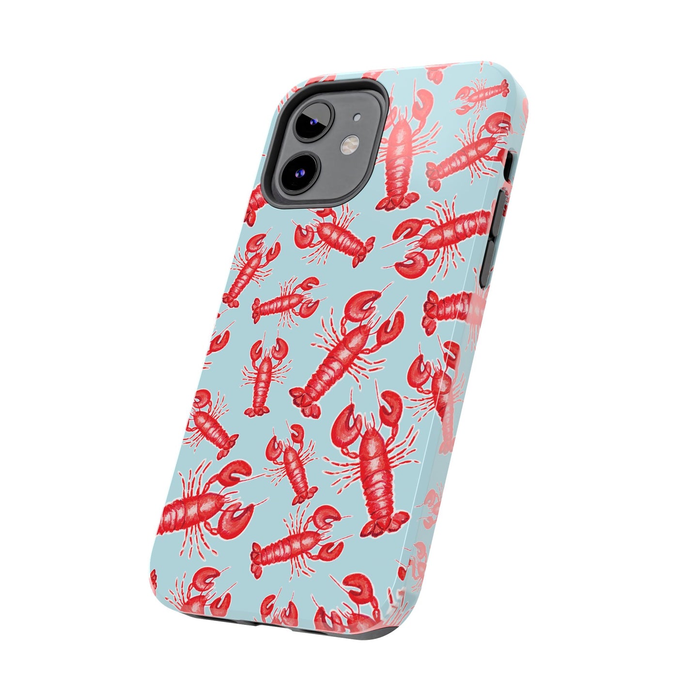 Red Lobster Watercolor Illustrated Tossed Pattern Light Blue Tough Phone Case | Various Models