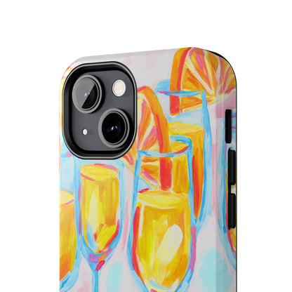 Pink Orange Mimosas Blue Champagne Flutes Abstract Acrylic Tough Phone Case | Various Models