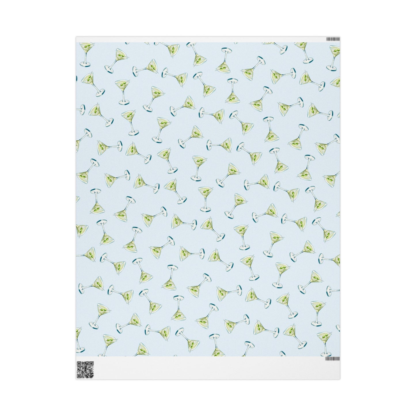 Gift Wrap | Pale Blue Watercolor Martini Tossed Pattern | Matte or Glossy 30" x 36" Matte
