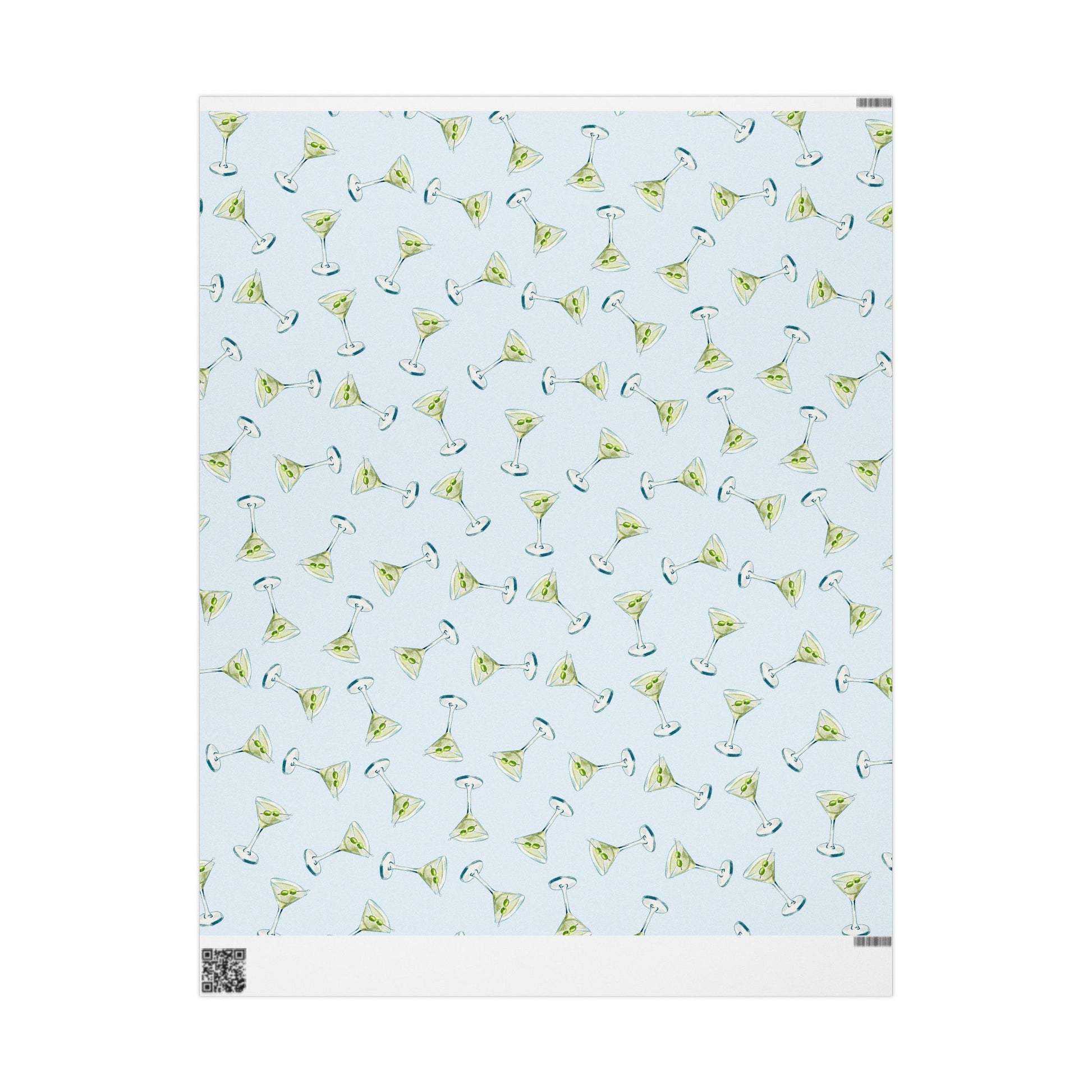 Gift Wrap | Pale Blue Watercolor Martini Tossed Pattern | Matte or Glossy 30" x 36" Matte