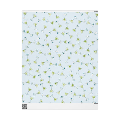 Gift Wrap | Pale Blue Watercolor Martini Tossed Pattern | Matte or Glossy 30" x 36" Matte