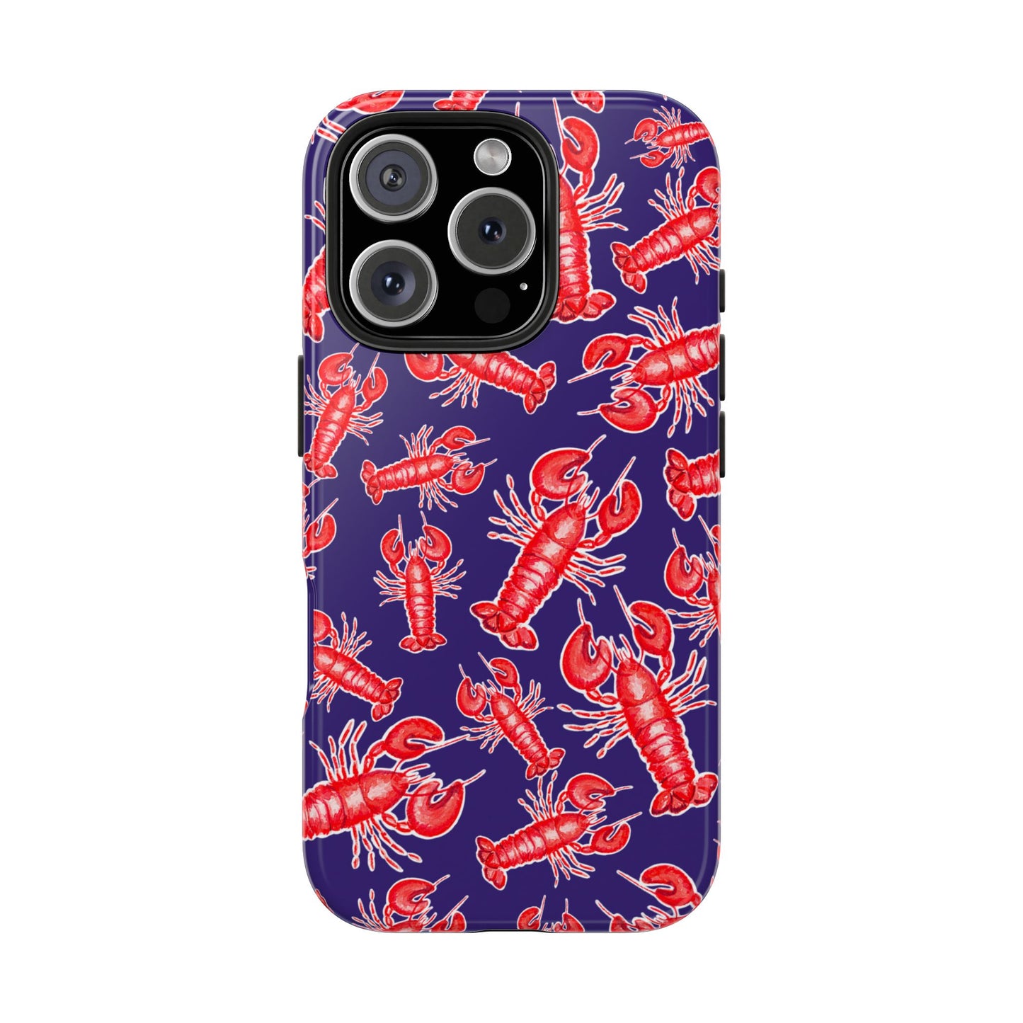 Red Lobster Watercolor Illustrated Tossed Pattern Navy Coastal Nautical Tough Phone Case | Various Models