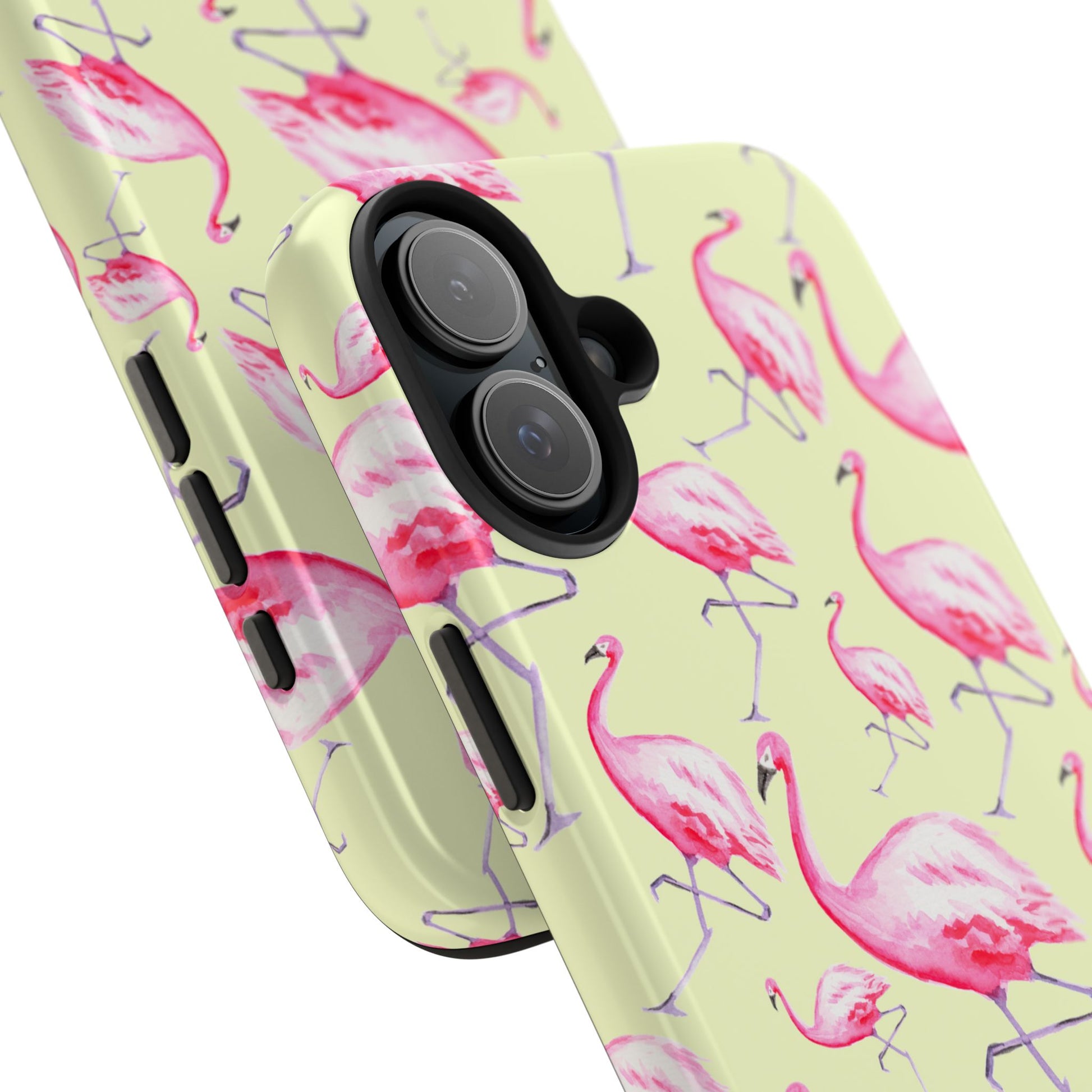 Pink Flamingos Watercolor Illustrated Tossed Pattern Yellow Phone Case | Various Models