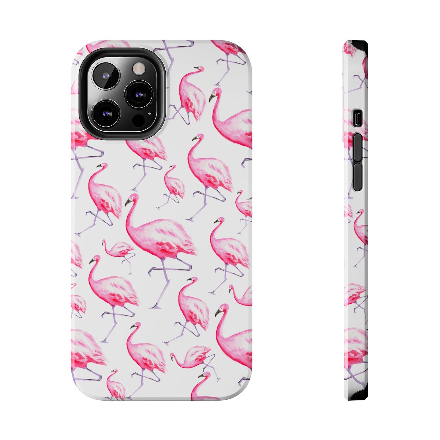 Hot Pink Flamingos Watercolor Illustrated Tossed Pattern Phone Case | Various Models iPhone 12 Pro Max