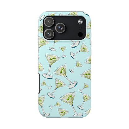 Watercolor Blue and Green Martinis Tossed Illustrated Pattern Turquoise Blue Tough Phone Case | Various Models