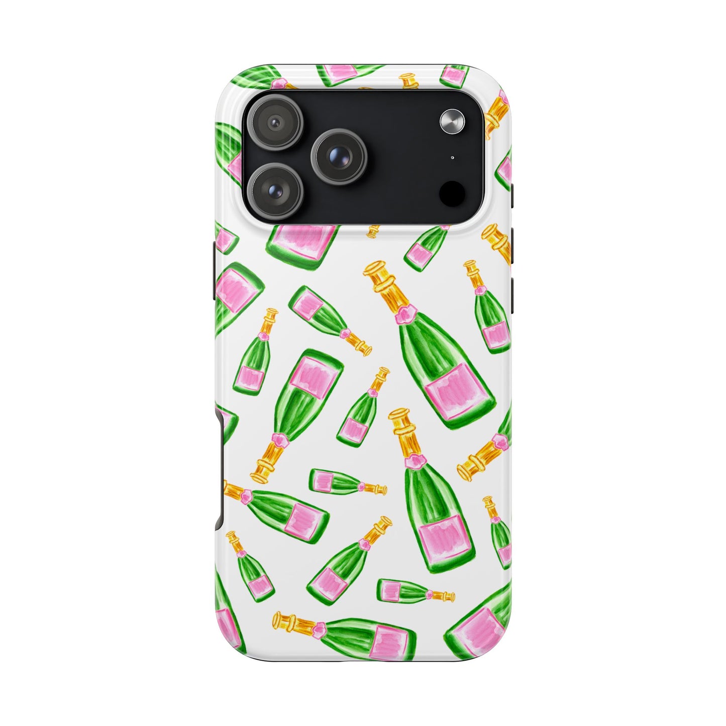 Copy of Tossed Pink and Green Watercolor Illustrated Champagne Bottles Pattern Tough Phone Case | Various Models