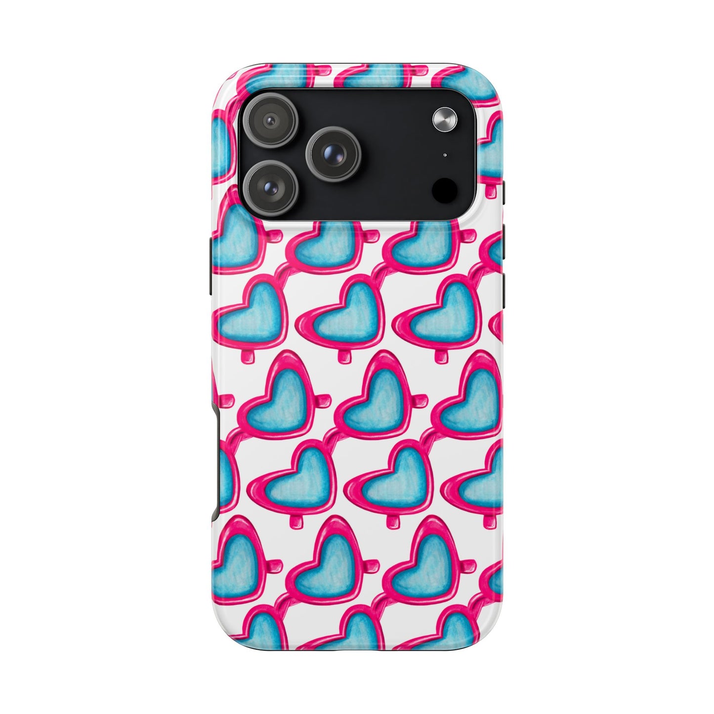 Pink Heart Shaped Sunglasses Watercolor Illustrated Tough Phone Case | Various Models iPhone 17 Pro Max