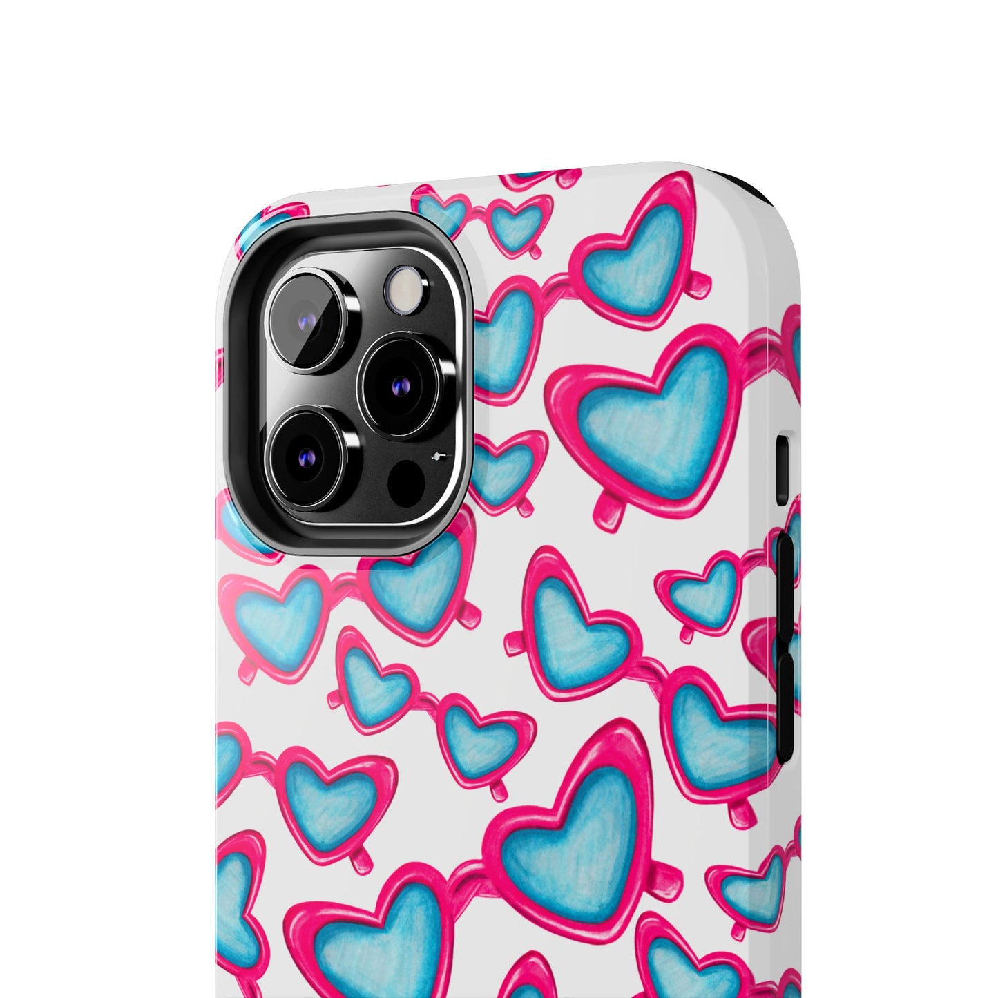 Pink & Blue Heart Shaped Sunglasses Watercolor Illustrated Tossed Pattern Tough Case | Various Models