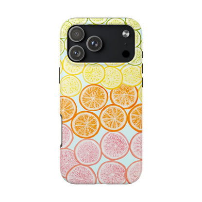 Ombré Citrus Grapefruit, Oranges, Lemons, & Limes Watercolor Illustrated Light Blue Tough Phone Case | Various Models Available