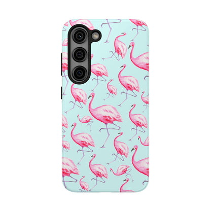 Pink Flamingos Watercolor Illustrated Tossed Pattern Blue Phone Case | Various Models Samsung Galaxy S23