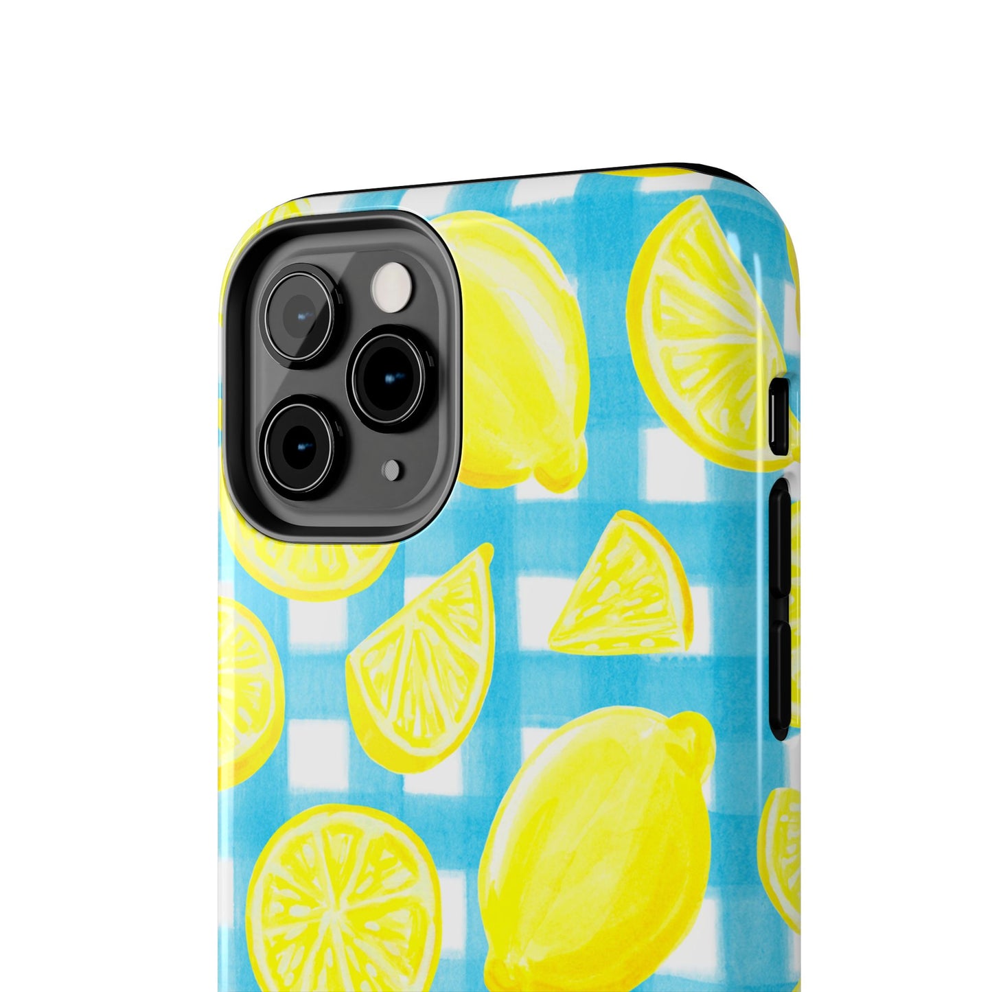Yellow Lemons & Turquoise Gingham Watercolor Illustrated Tough Phone Case | Various Models Available
