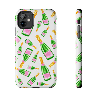Copy of Tossed Pink and Green Watercolor Illustrated Champagne Bottles Pattern Tough Phone Case | Various Models