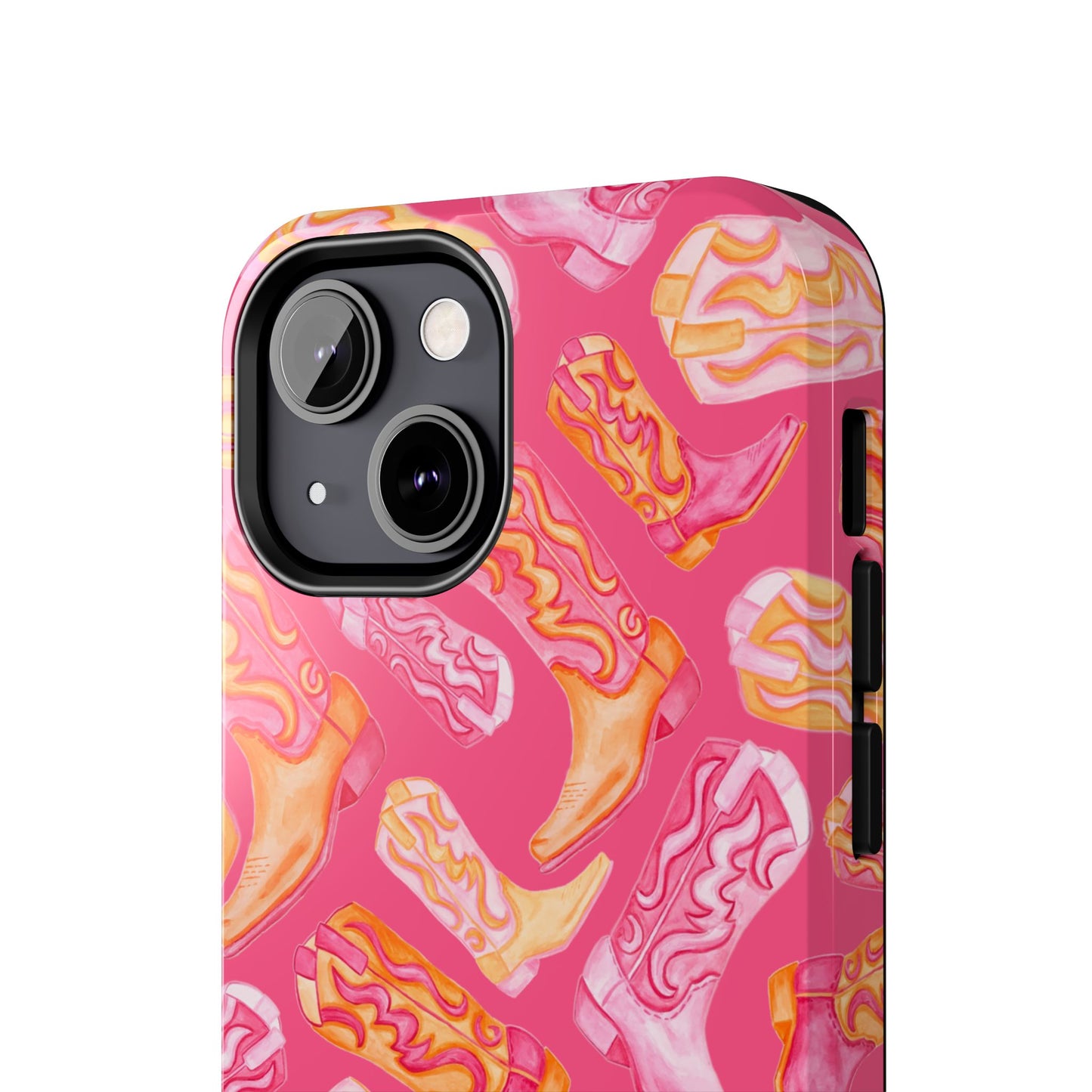 Tossed Hot Pink & Orange Watercolor Cowboy Boots Hot Pink Tough Phone Cases | Various Models