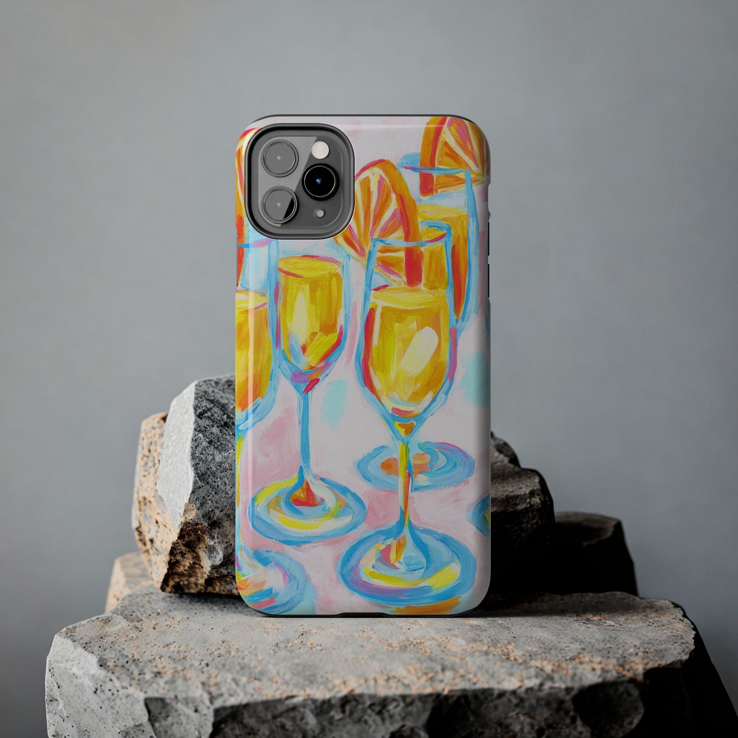 Pink Orange Mimosas Blue Champagne Flutes Abstract Acrylic Tough Phone Case | Various Models