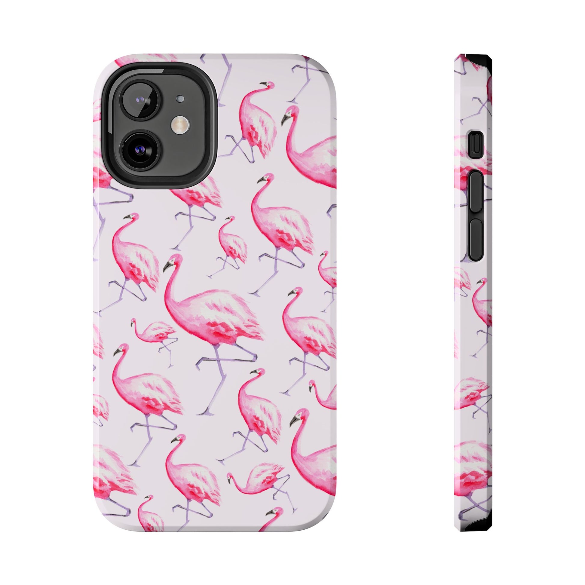 Pink Flamingos Watercolor Illustrated Tossed Pattern Blush Phone Case | Various Models iPhone 12 Mini