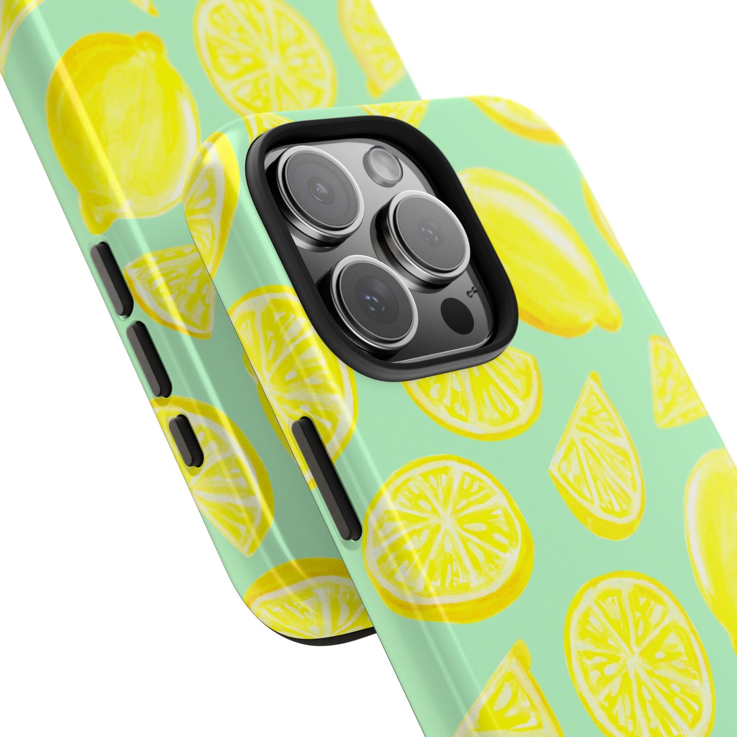 Bright Yellow Lemons Watercolor Illustrated Tossed Pattern Mint Green Tough Phone Case | Various Models
