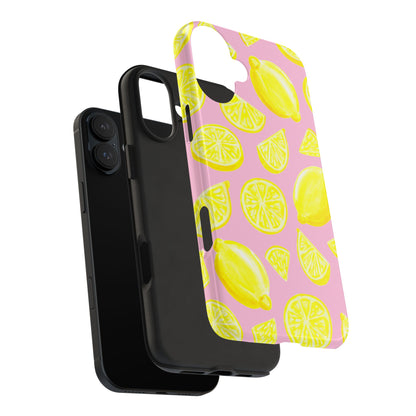 Bright Yellow Lemons Watercolor Illustrated Tossed Pattern Light Pink Tough Phone Case | Various Models