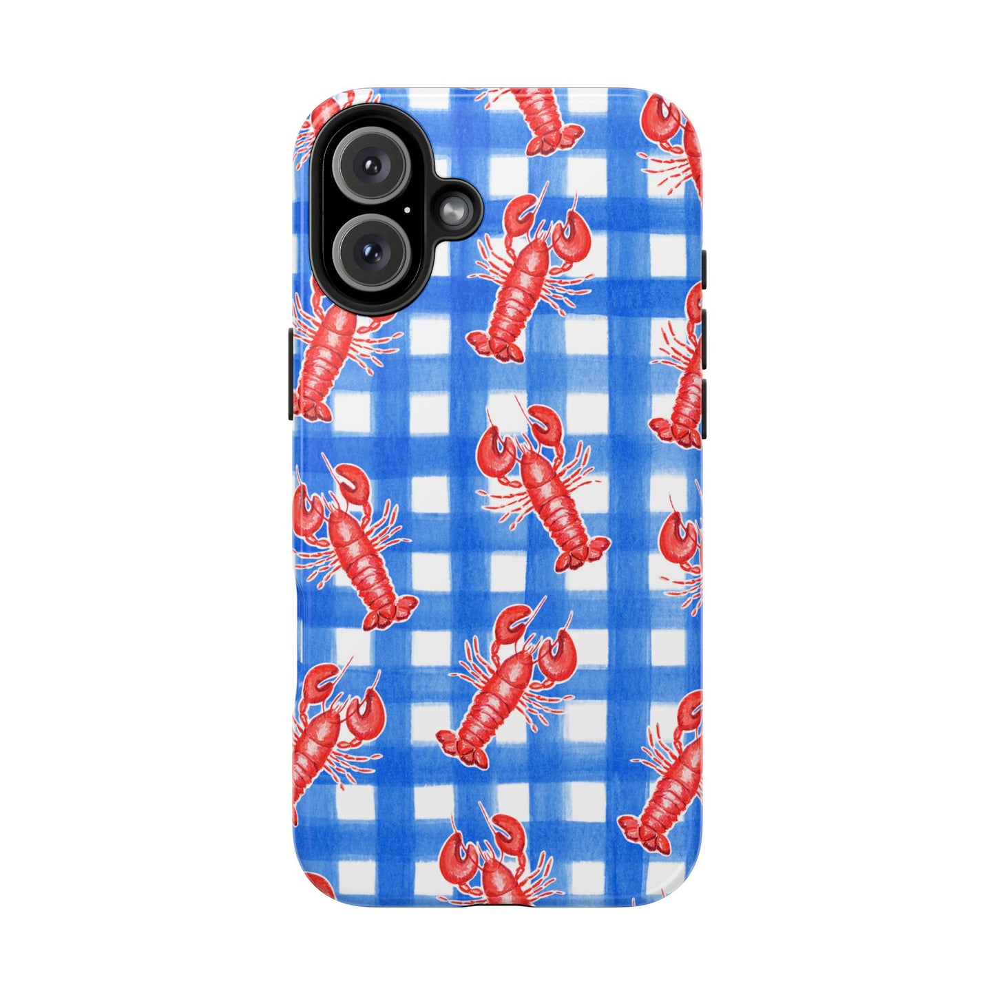 Blue Gingham Red Lobster Watercolor Patterned Phone Case | Various Models