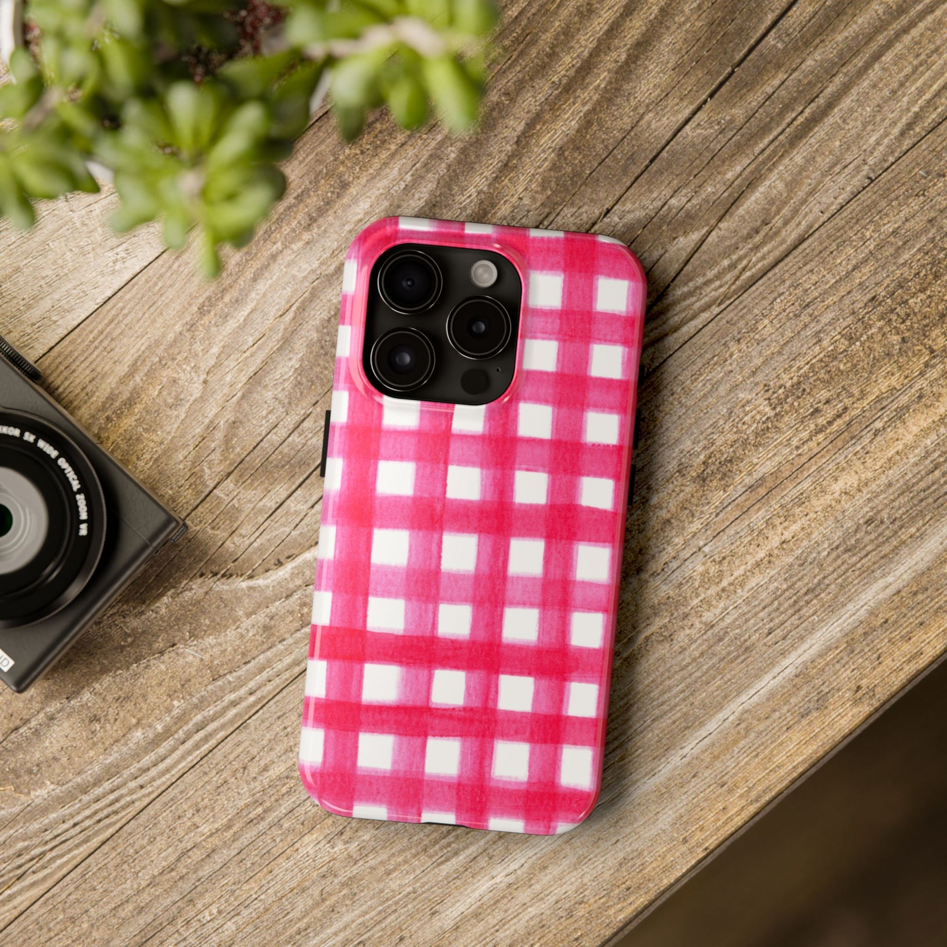 Hot Pink Gingham Watercolor Preppy Tough Phone Case | Various models