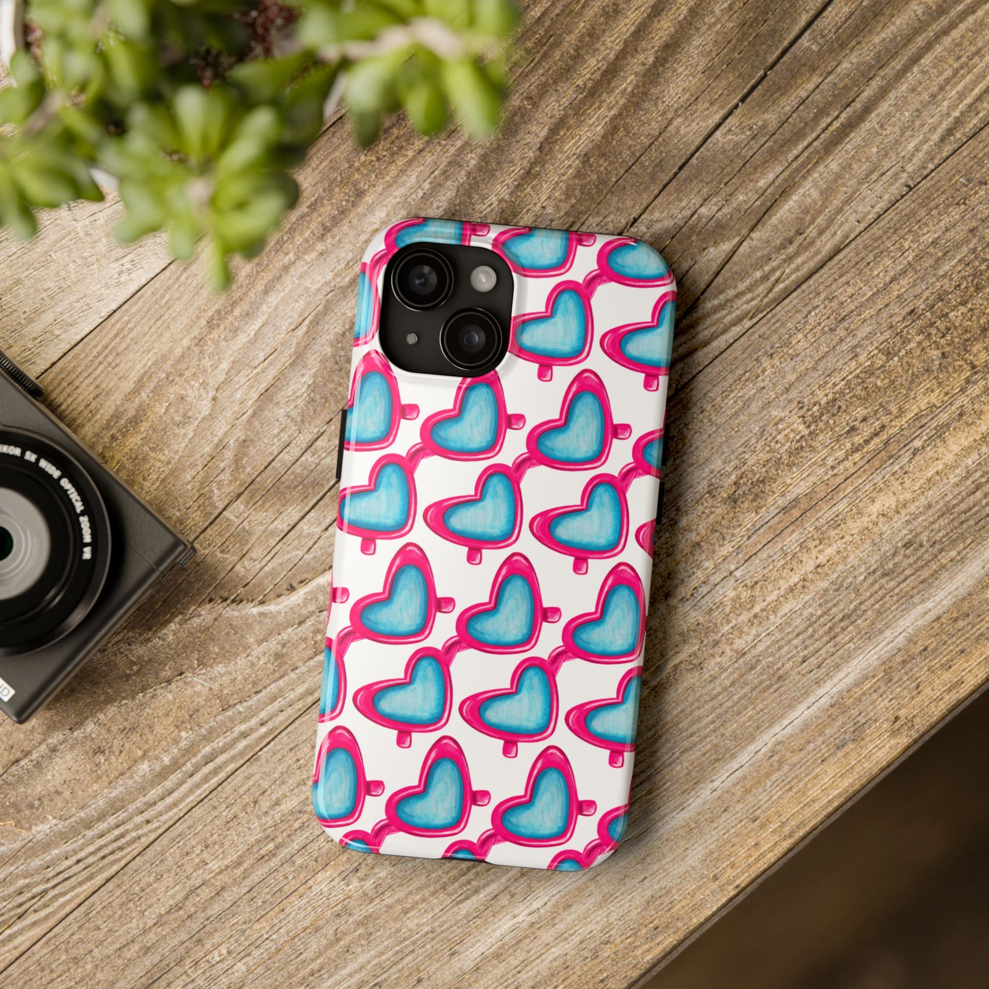 Pink Heart Shaped Sunglasses Watercolor Illustrated Tough Phone Case | Various Models
