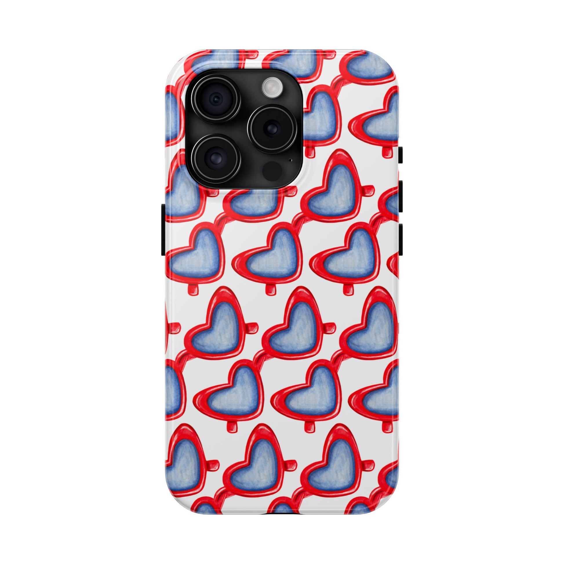 Red Heart Shaped Sunglasses Watercolor Illustrated Tough Phone Case | Various Models iPhone 15 Pro
