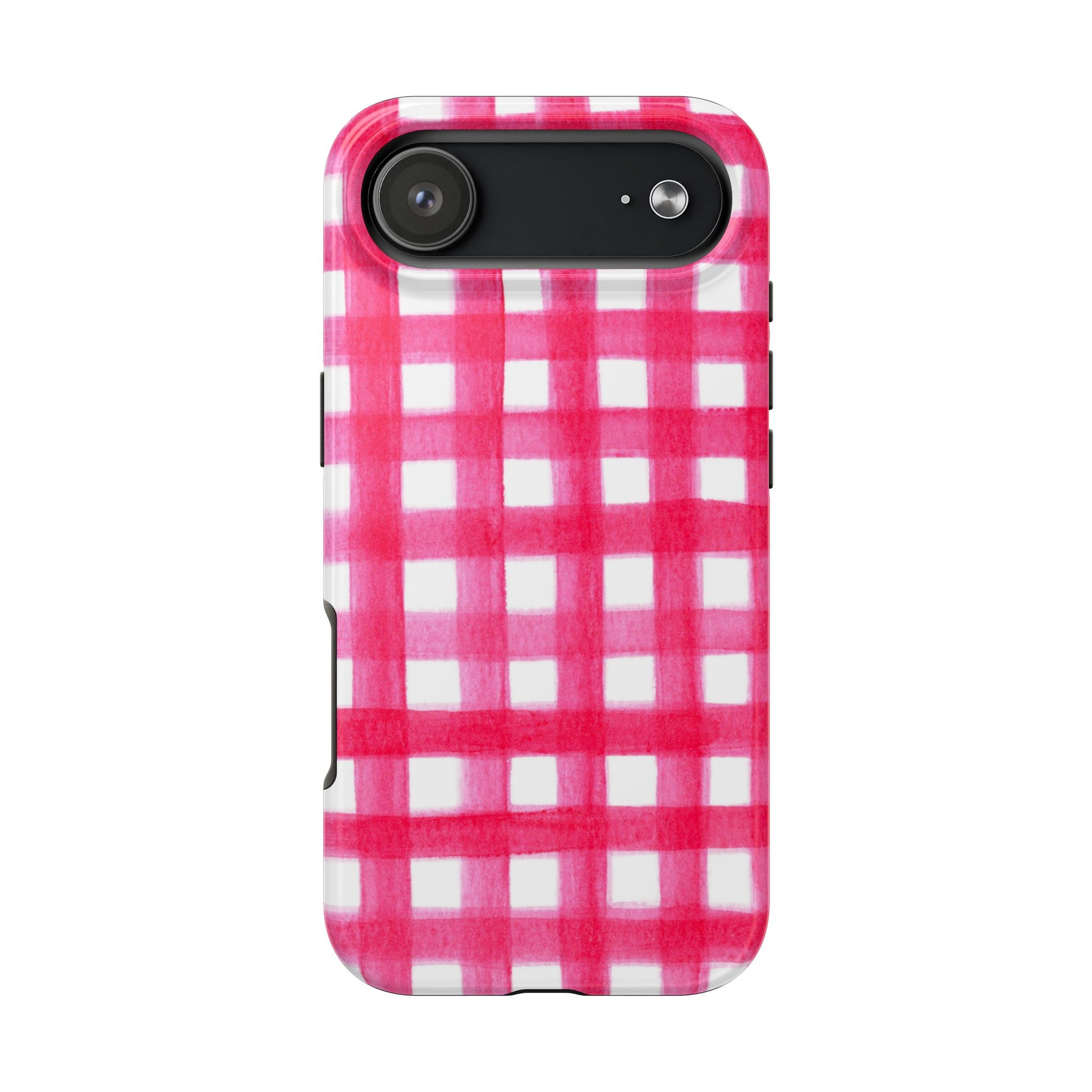 Hot Pink Gingham Watercolor Preppy Tough Phone Case | Various models iPhone 17 Air