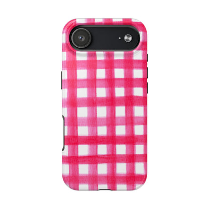 Hot Pink Gingham Watercolor Preppy Tough Phone Case | Various models iPhone 17 Air