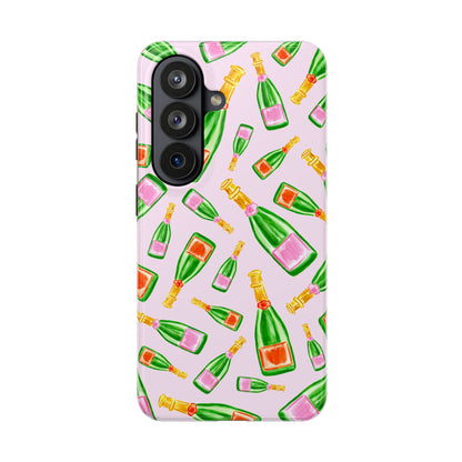 Tossed Pink and Green & Orange and Green Watercolor Illustrated Champagne Bottles Pattern Blush Pink Tough Phone Case | Various Models