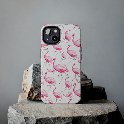 Hot Pink Flamingos Watercolor Illustrated Tossed Pattern Phone Case | Various Models