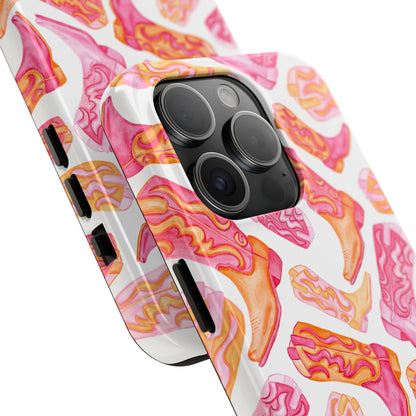 Tossed Hot Pink & Orange Cowboy Boots Tough Phone Cases | Various Models Available
