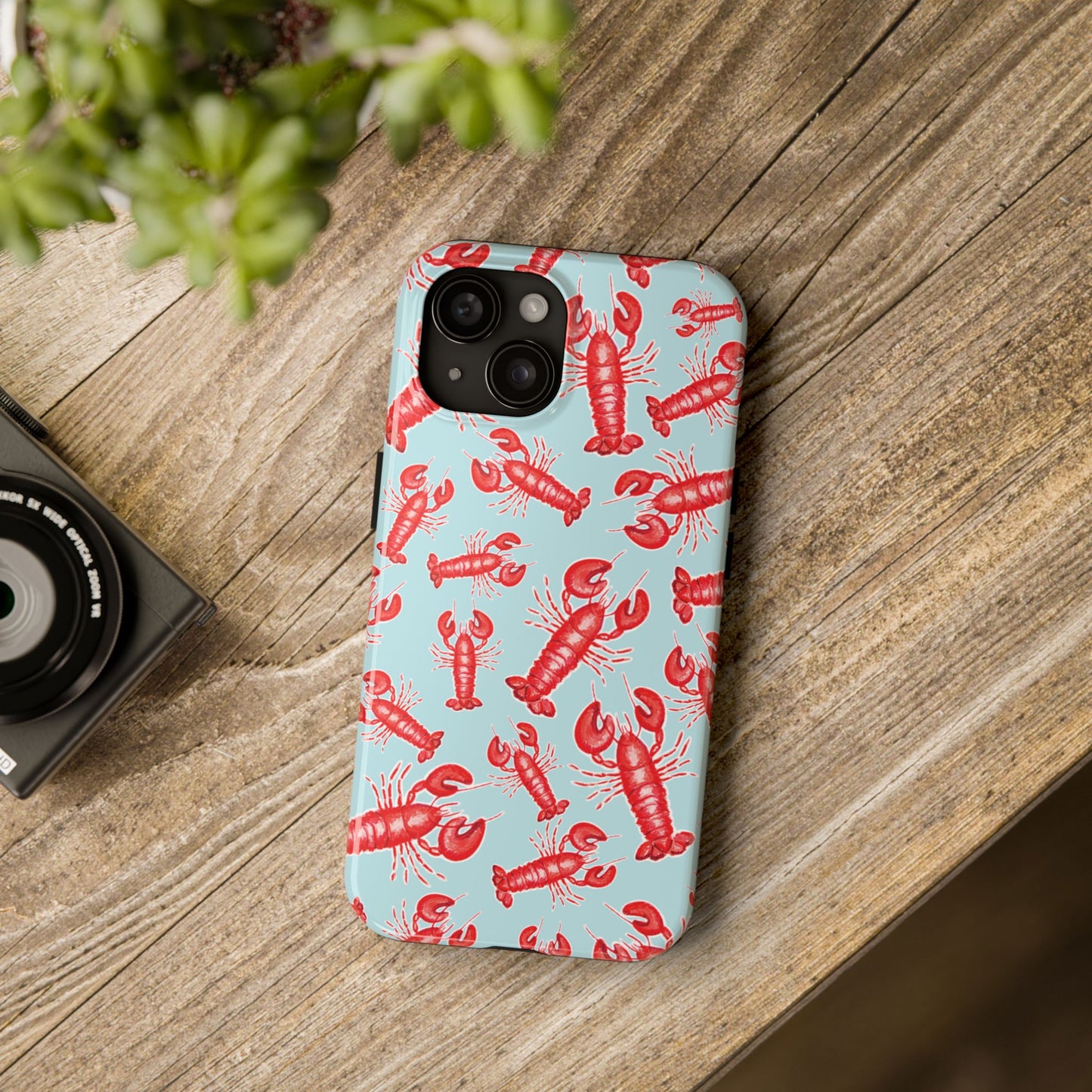 Red Lobster Watercolor Illustrated Tossed Pattern Light Blue Tough Phone Case | Various Models