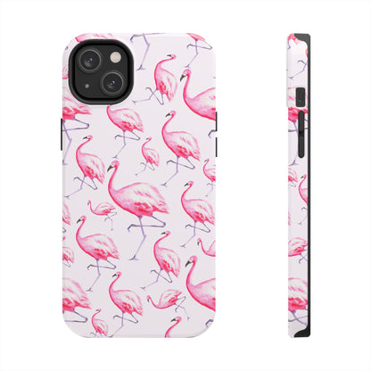 Pink Flamingos Watercolor Illustrated Tossed Pattern Blush Phone Case | Various Models iPhone 14 Plus