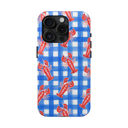 Blue Gingham Red Lobster Watercolor Patterned Phone Case | Various Models