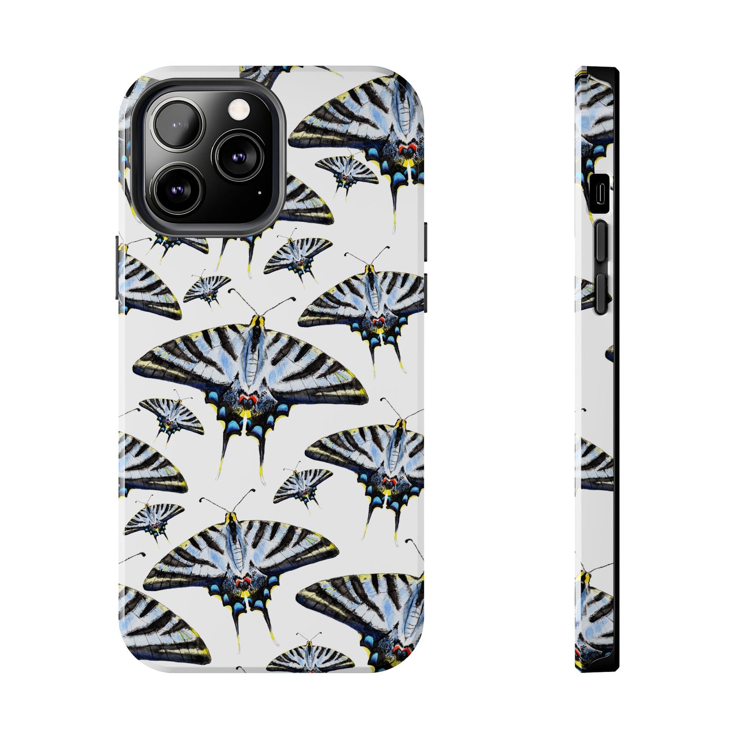 Light Blue Swallowtail Butterflies Watercolor Illustrated Pale Blue Tough Phone Case | Various Models iPhone 13 Pro Max