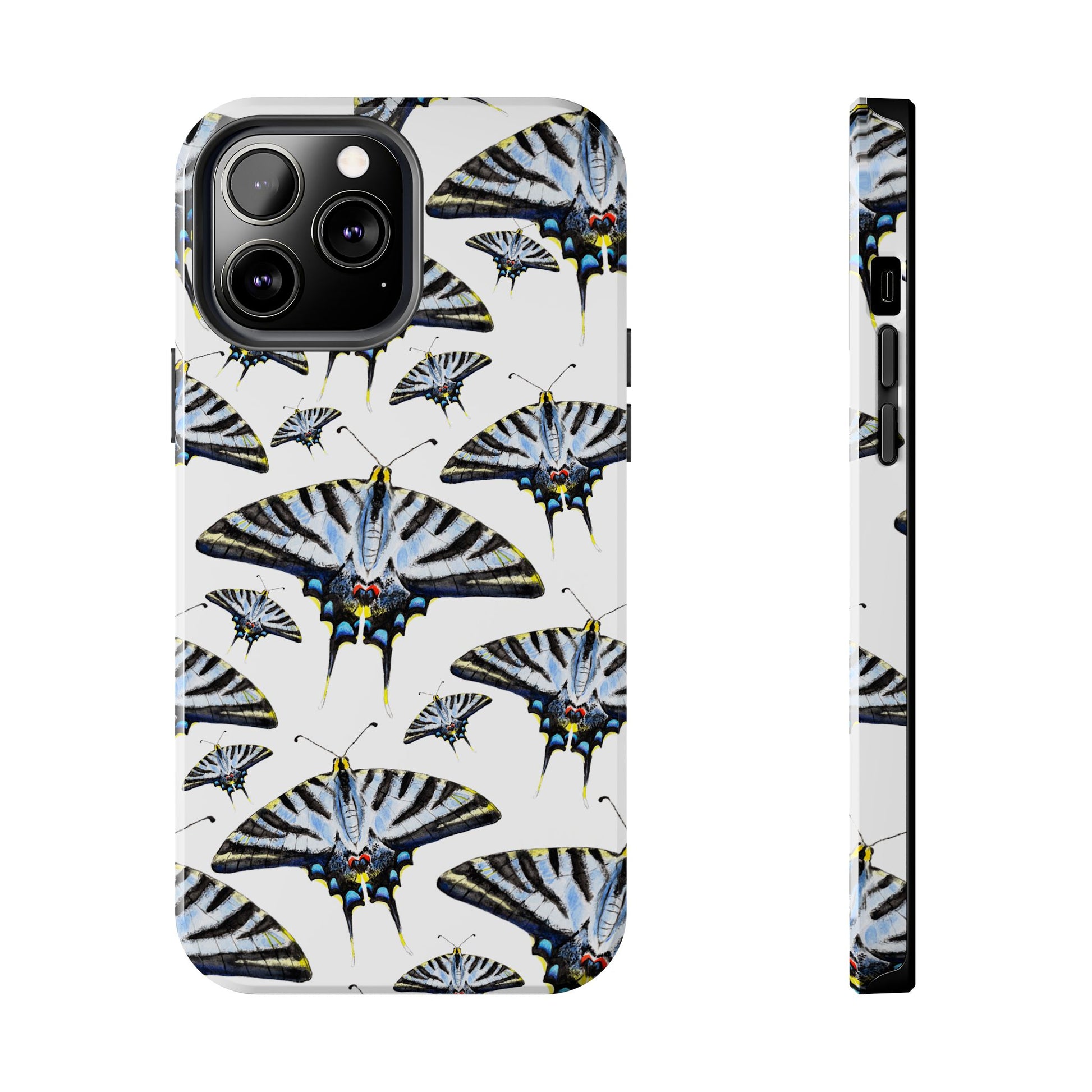 Light Blue Swallowtail Butterflies Watercolor Illustrated Pale Blue Tough Phone Case | Various Models iPhone 13 Pro Max