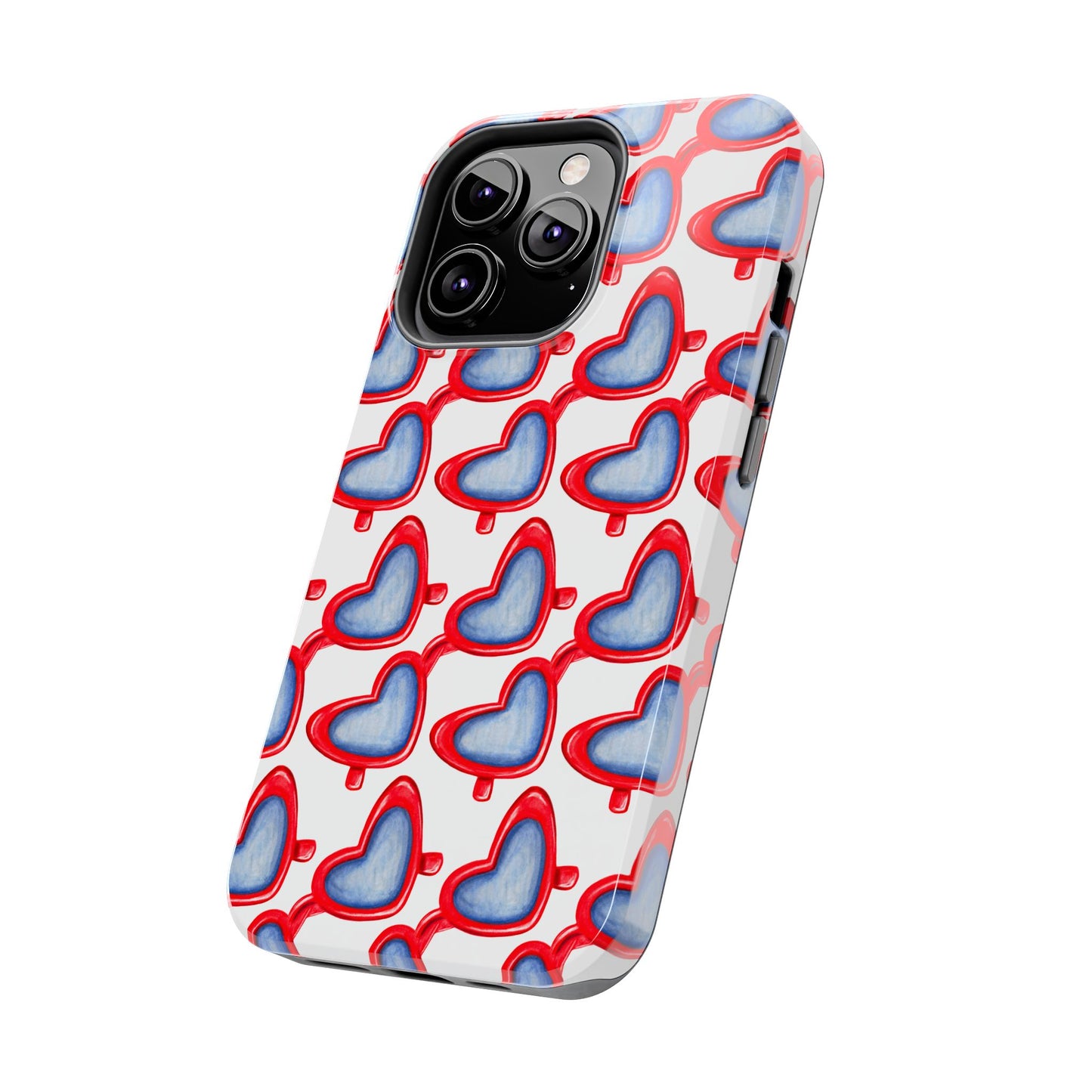 Red Heart Shaped Sunglasses Watercolor Illustrated Tough Phone Case | Various Models