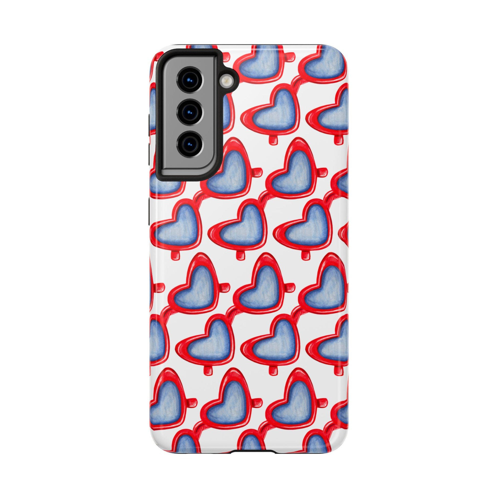 Red Heart Shaped Sunglasses Watercolor Illustrated Tough Phone Case | Various Models Samsung Galaxy S21