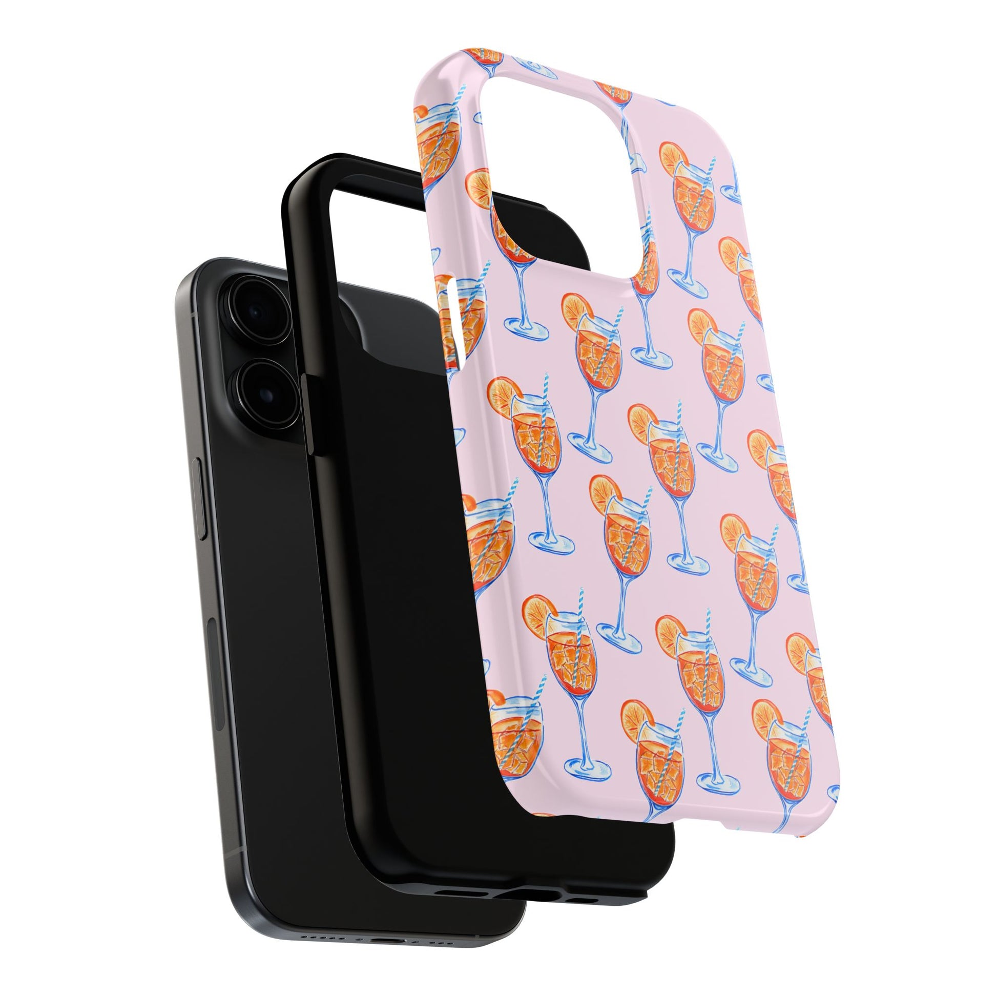 Orange & Blue Aperol Spritz Watercolor Patterned Blush Pink Tough Phone Case | Various Models