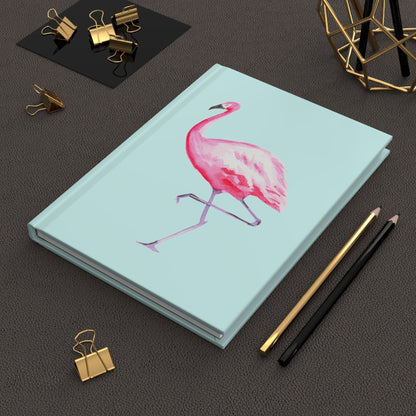 Hot Pink Flamingo Watercolor Illustrated Light Blue Hardcover Journal Matte 8"x 5.75"