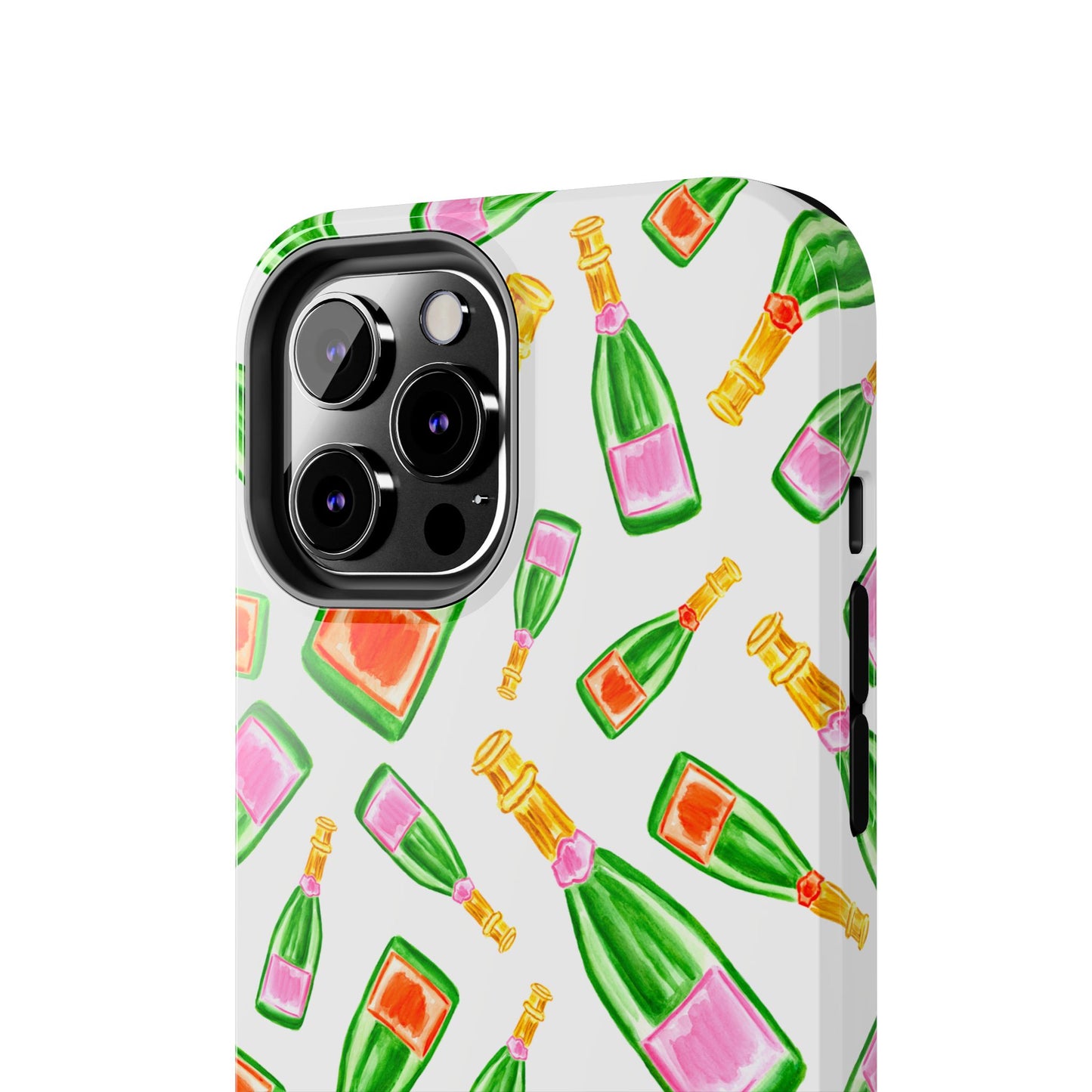 Tossed Pink and Green & Orange and Green Watercolor Illustrated Champagne Bottles Pattern Tough Phone Case | Various Models