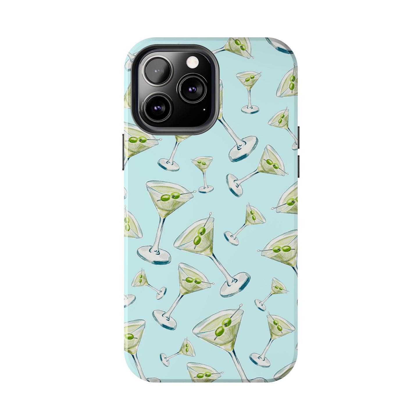 Watercolor Blue and Green Martinis Tossed Illustrated Pattern Turquoise Blue Tough Phone Case | Various Models