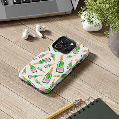 Copy of Tossed Pink and Green Watercolor Illustrated Champagne Bottles Pattern Tough Phone Case | Various Models