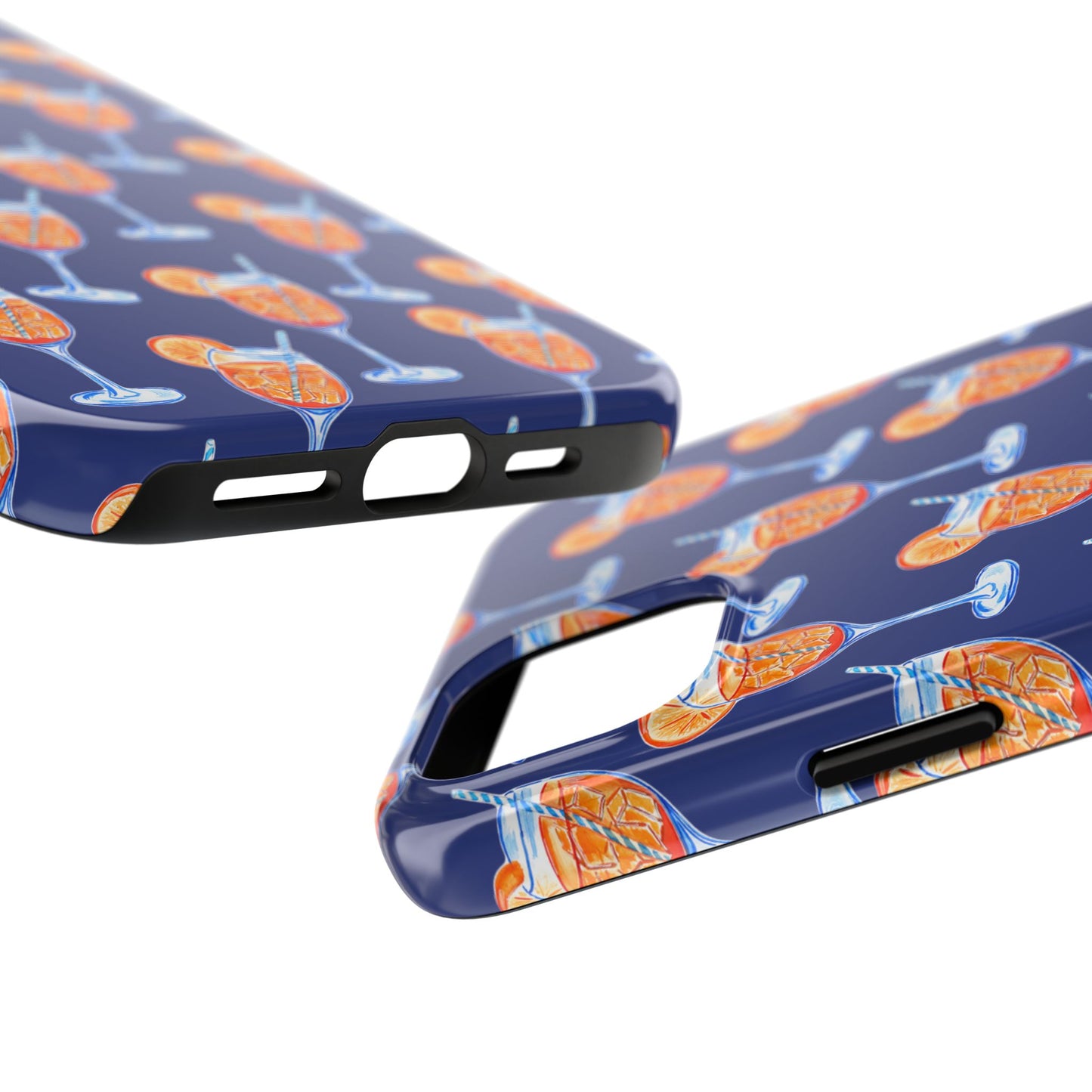 Orange & Blue Aperol Spritz Watercolor Pattern Navy Tough Case | Various Models